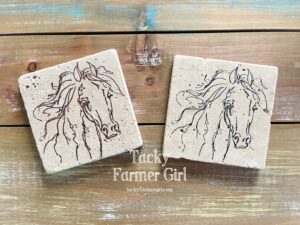 Sketchy Wild Filly -- Hand-Stamped (4) Travertine Coasters