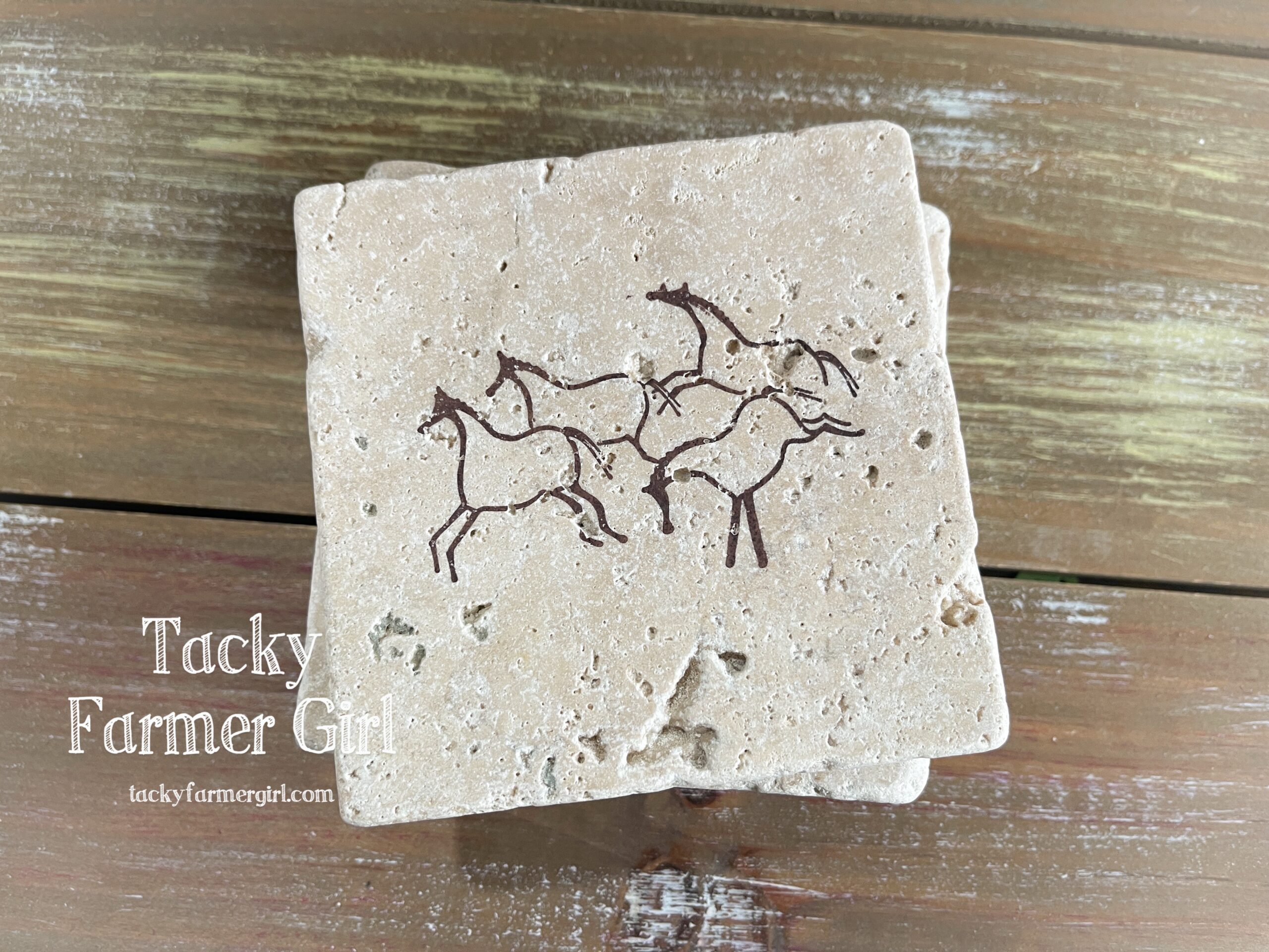 Cave Art Horses -- Hand-Stamped Travertine Coasters - Image 5