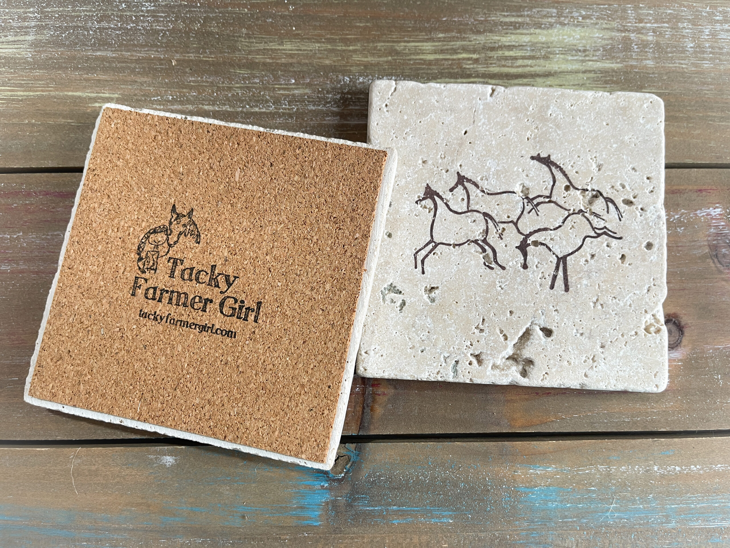 Cave Art Horses -- Hand-Stamped Travertine Coasters - Image 4