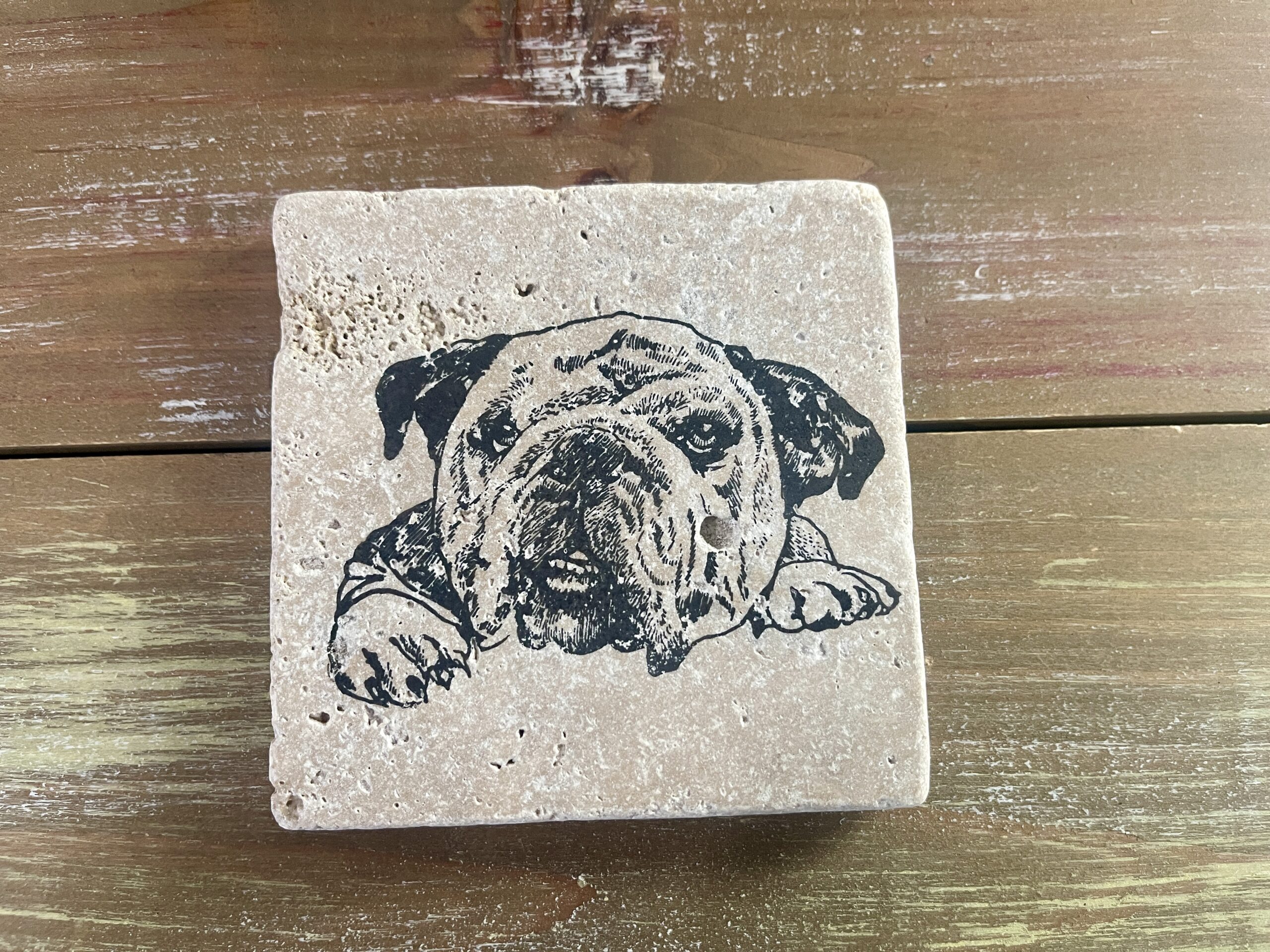 Bulldog Coasters - Hand-Stamped Travertine Coasters - Image 5