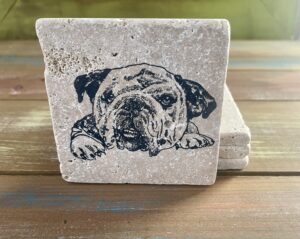 Bulldog Coasters - Hand-Stamped Travertine Coasters