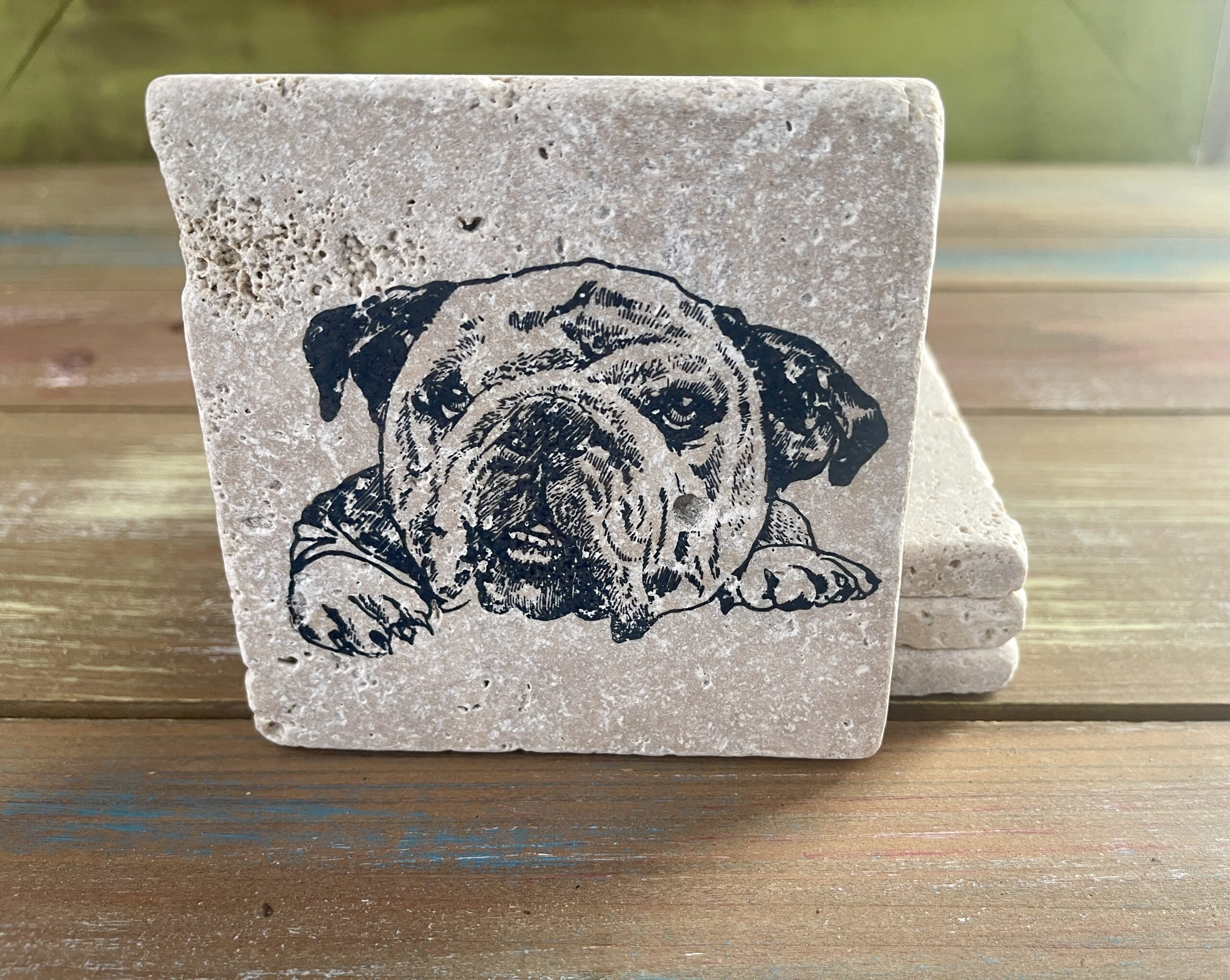 Bulldog Coasters - Hand-Stamped Travertine Coasters