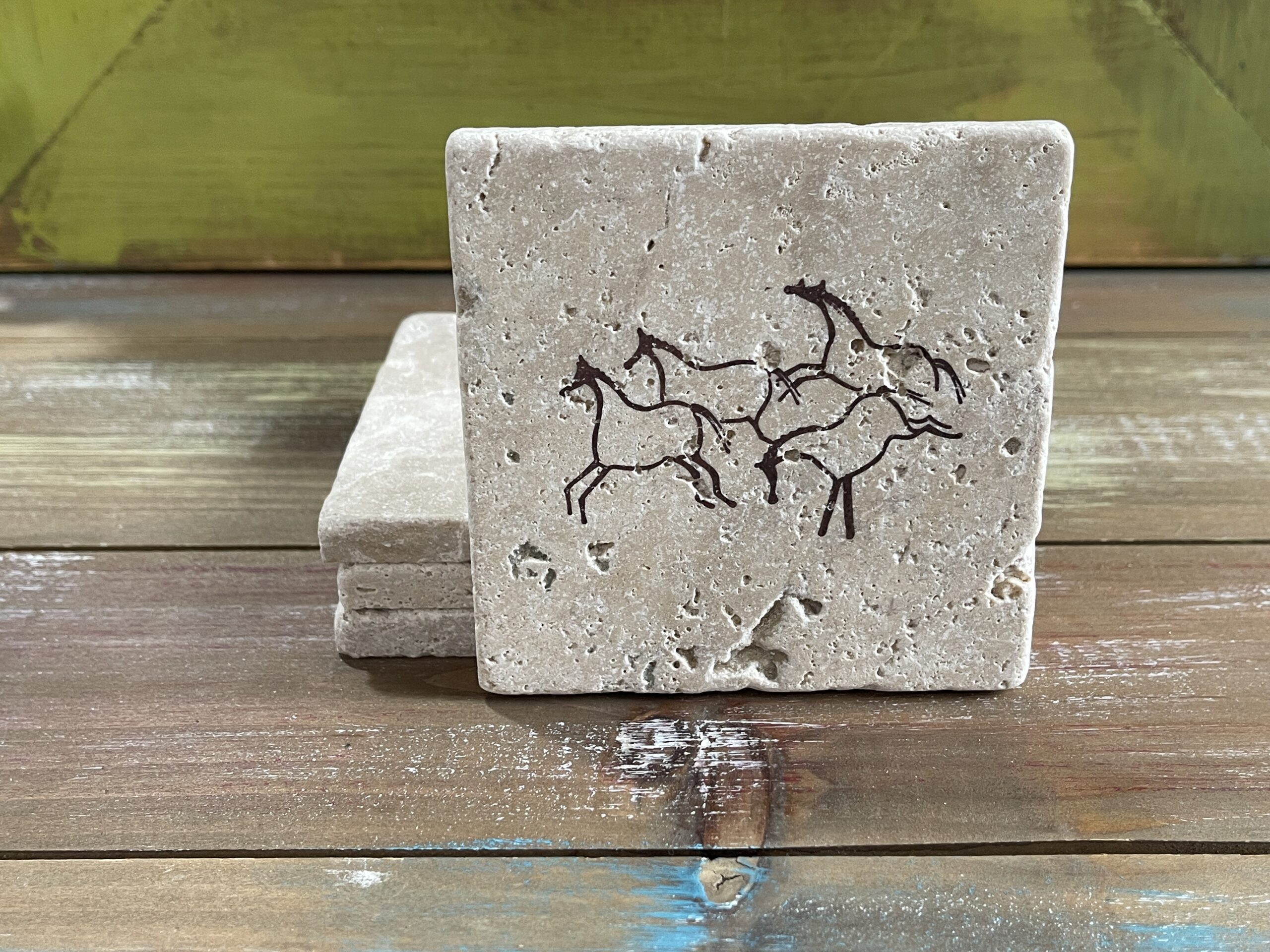 Cave Art Horses -- Hand-Stamped Travertine Coasters - Image 6