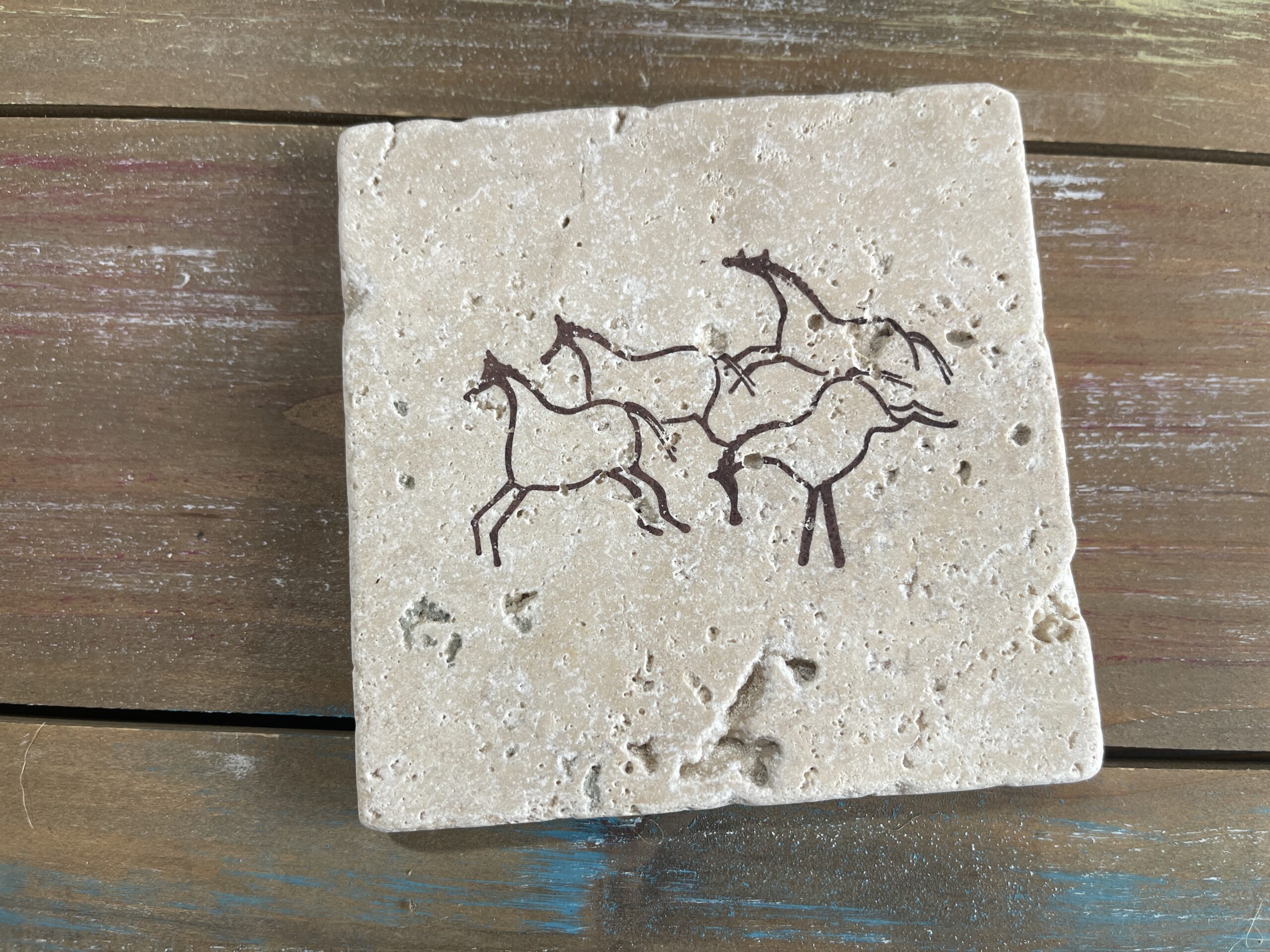 Cave Art Horses -- Hand-Stamped Travertine Coasters - Image 3
