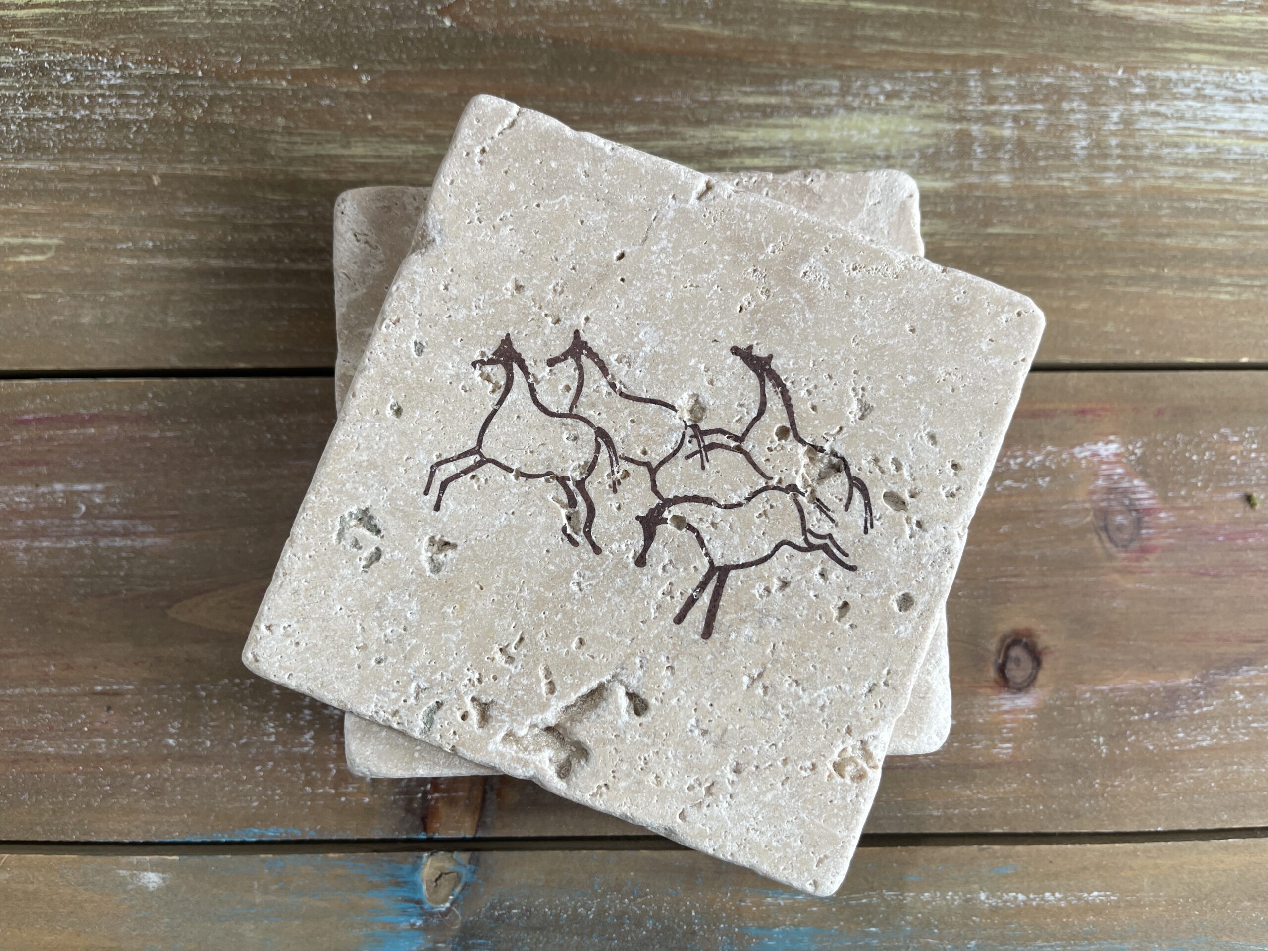 Cave Art Horses -- Hand-Stamped Travertine Coasters - Image 7